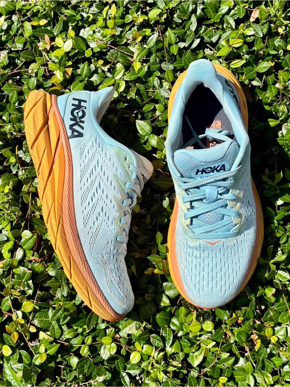 Hoka Women's Light Blue and Orange Athletic Running Shoes